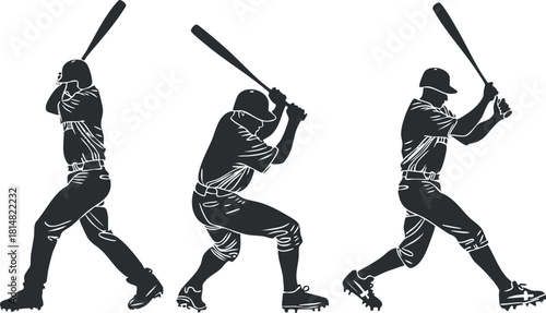 Dynamic silhouette vector illustration of a baseball player in various batting poses for sports branding and design projects
