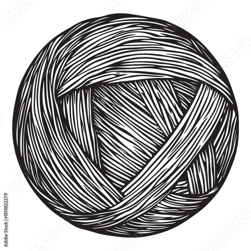 Hand drawn wool yarn ball illustration isolated, craft knitting thread sketch design, vintage needlework graphic icon collection 