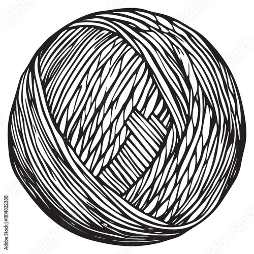 Hand drawn wool yarn ball illustration isolated, craft knitting thread sketch design, vintage needlework graphic icon collection 