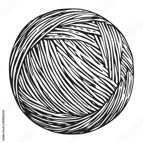 Hand drawn wool yarn ball illustration isolated, craft knitting thread sketch design, vintage needlework graphic icon collection 
