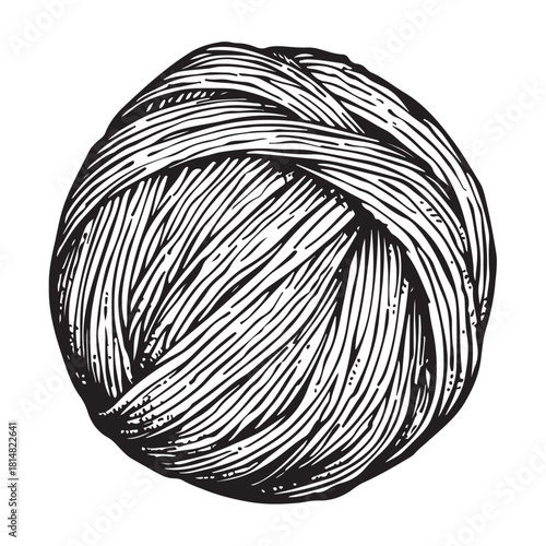 Hand drawn wool yarn ball illustration isolated, craft knitting thread sketch design, vintage needlework graphic icon collection 