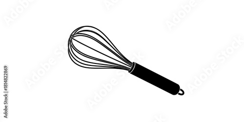 Black Vector Silhouette of Classic Kitchen Whisk - Cooking & Baking Tool
