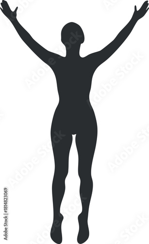 Dynamic silhouette vector illustration of a joyful human figure celebrating movement and freedom, suitable for fitness and wellness projects