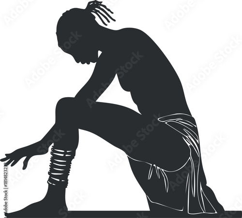 Stylized silhouette vector illustration of a contemplative figure in a thoughtful pose, suitable for art and design projects