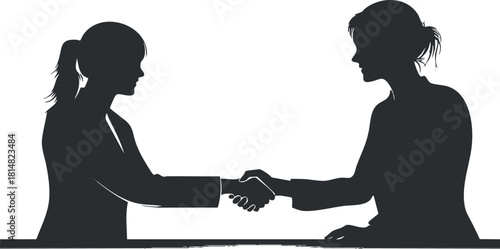 Silhouette vector illustration of two businesswomen shaking hands, symbolizing partnership and collaboration in a professional context