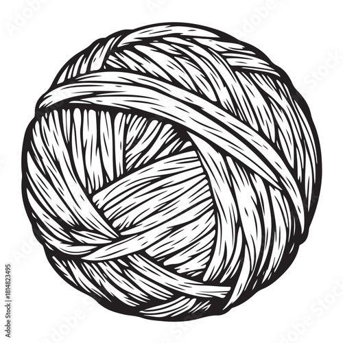 Hand drawn wool yarn ball illustration isolated, craft knitting thread sketch design, vintage needlework graphic icon collection 