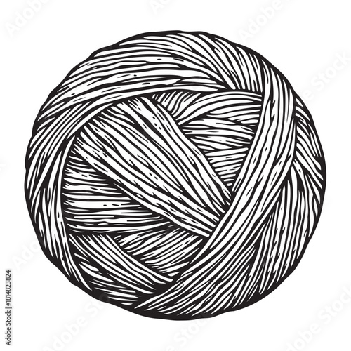 Hand drawn wool yarn ball illustration isolated, craft knitting thread sketch design, vintage needlework graphic icon collection 