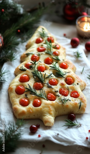Delicious Christmas Tree Bread Topped With Tomatoes and Rosemary for Holiday ...