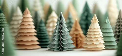 Colorful Paper Trees Arranged in a Festive Display for Holiday Decoration in ...