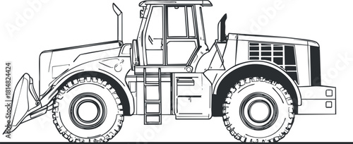 Outline vector illustration of a heavy construction loader vehicle designed for industrial and engineering projects