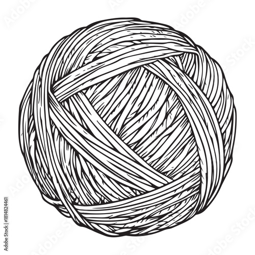 Hand drawn wool yarn ball illustration isolated, craft knitting thread sketch design, vintage needlework graphic icon collection 