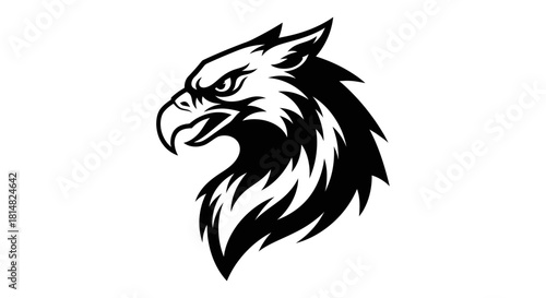 Fierce griffin head mascot in a bold black and white style.