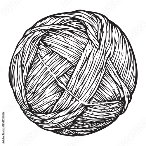 Hand drawn wool yarn ball illustration isolated, craft knitting thread sketch design, vintage needlework graphic icon collection 