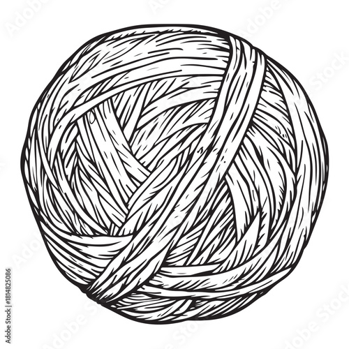 Hand drawn wool yarn ball illustration isolated, craft knitting thread sketch design, vintage needlework graphic icon collection 