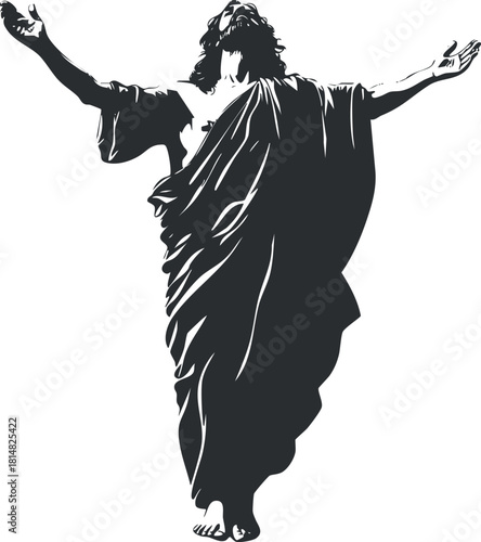 Silhouette vector illustration of Jesus Christ with outstretched arms, ideal for religious themes and spiritual design projects
