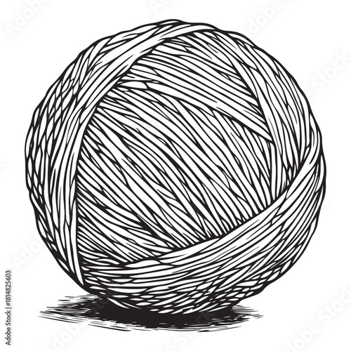 Hand drawn wool yarn ball illustration isolated, craft knitting thread sketch design, vintage needlework graphic icon collection 