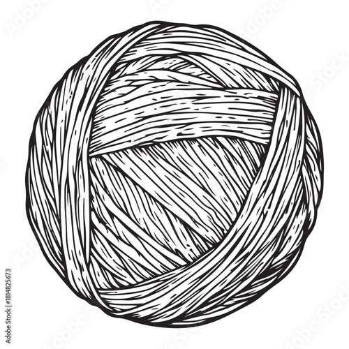 Hand drawn wool yarn ball illustration isolated, craft knitting thread sketch design, vintage needlework graphic icon collection 