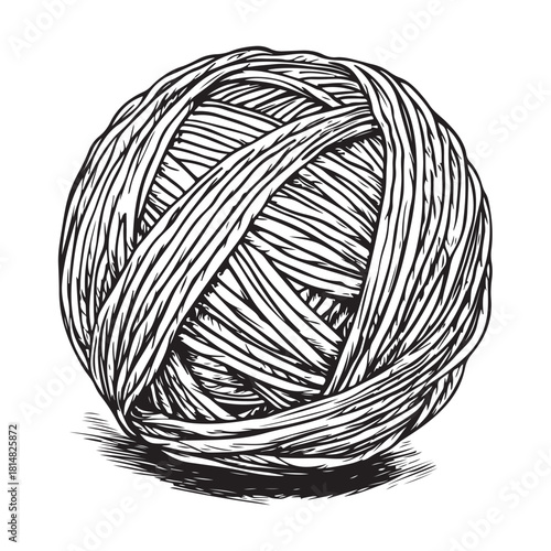 Hand drawn wool yarn ball illustration isolated, craft knitting thread sketch design, vintage needlework graphic icon collection 