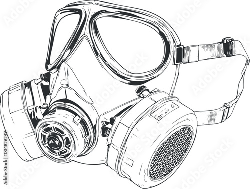 Detailed outline vector illustration of a gas mask for safety and health applications in industrial or emergency contexts