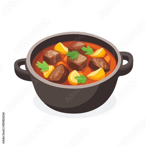 2D flat vector illustration of Lamb Stew, clean and minimal icon style, isolated on white background.