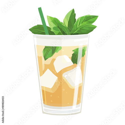 Flat 2D vector illustration of Mint Julep, simple icon style on a clean white background.
