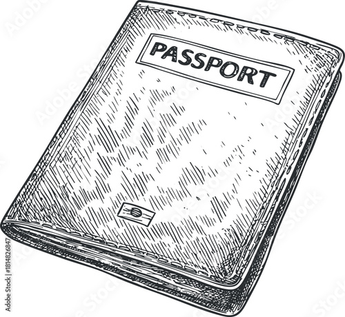Hand-drawn vector illustration of a passport cover, perfect for travel-related design projects and branding.