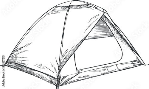 Hand-drawn vector illustration of a camping tent in a sketch style suitable for outdoor and adventure themes
