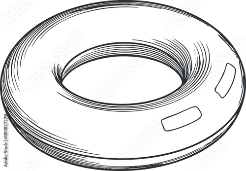 Outline vector illustration of a round inflatable float for pool and beach activities, ideal for summer fun.