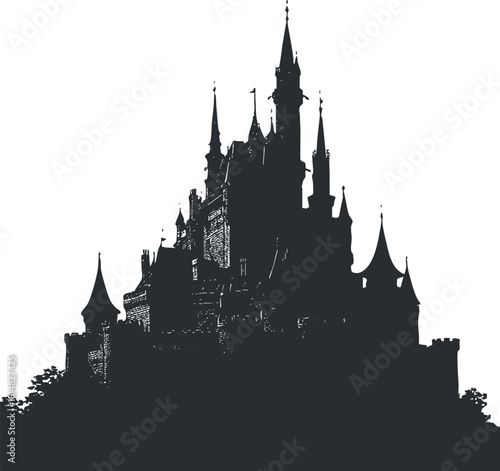 Elegant silhouette vector illustration of a medieval castle, suitable for fantasy-themed design projects and artwork.