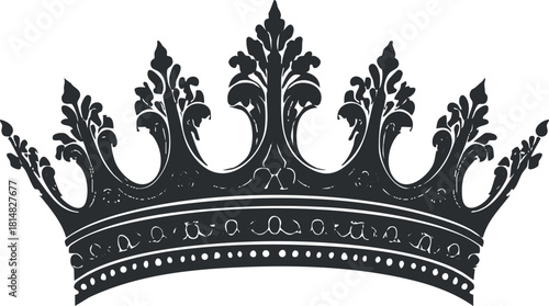 Ornate black and white vector illustration of a royal crown design for luxury branding and decorative purposes