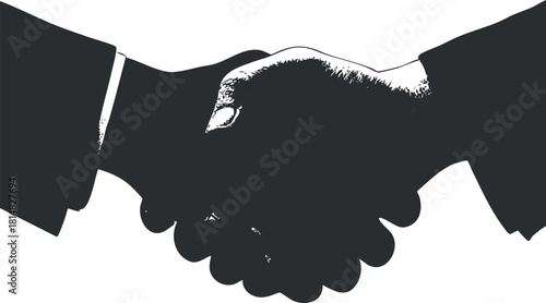 Black and white vector illustration of a handshake symbolizing partnership and collaboration in business contexts