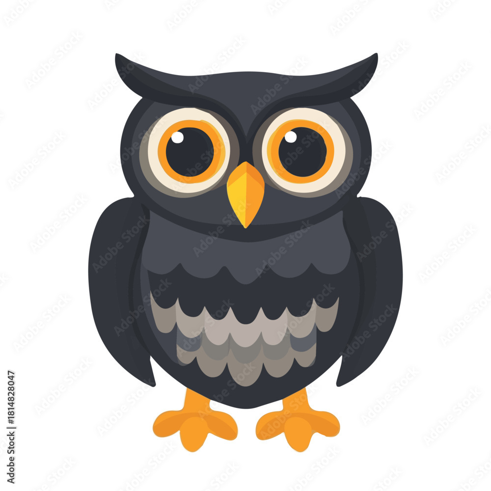 Obraz premium Owl illustrated in a clean 2D flat vector style, minimal and modern, isolated on a white background.