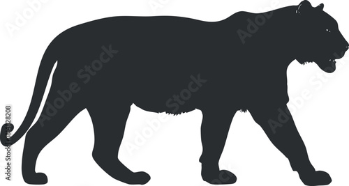 Stylized silhouette vector illustration of a tiger walking, ideal for wildlife and nature-themed design projects