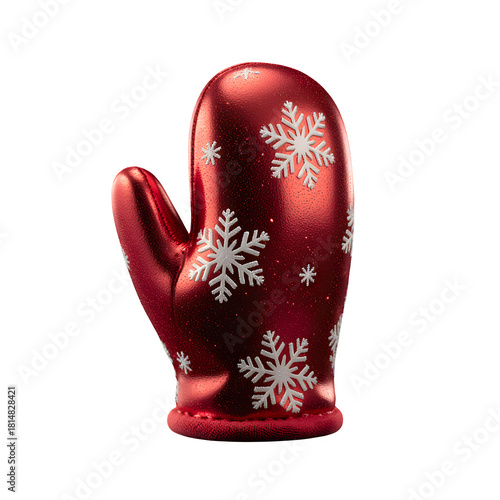 Red Christmas Mitten with Silver Snowflake Patterns