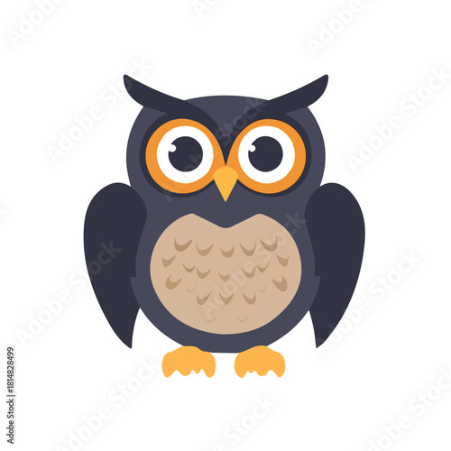 Simple flat 2D vector graphic of Owl, modern icon look, displayed on a pure white background.