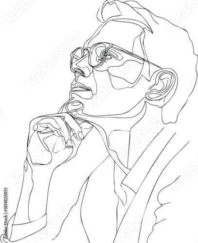 Minimalist line art illustration of a thoughtful man in glasses, perfect for creative and professional design projects