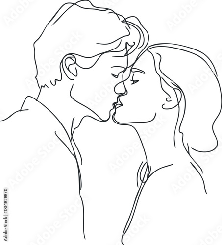 Minimalist line art vector illustration of a couple kissing, perfect for romantic themes and design projects