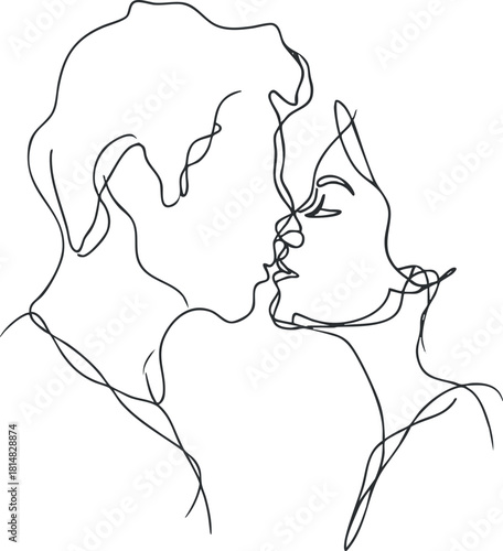 Minimalist line art illustration of a couple kissing, perfect for romantic themes and contemporary design projects