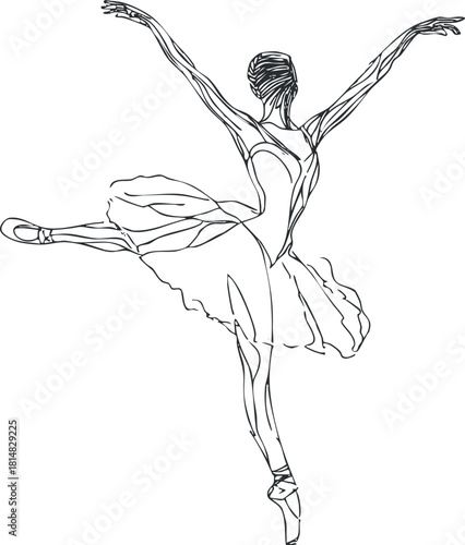 Elegant line art illustration of a ballet dancer in a graceful pose, ideal for artistic and design projects.