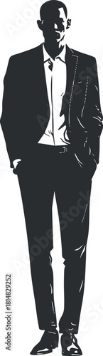 Stylish silhouette vector illustration of a confident man in a formal suit for business and fashion concepts