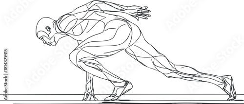 Dynamic line art illustration of a runner in motion, showcasing athleticism and speed, ideal for fitness and sports design projects