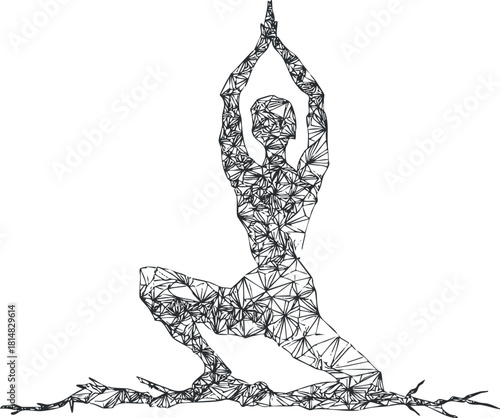 Geometric line art illustration of a yogi in a meditative pose, ideal for wellness and fitness design projects