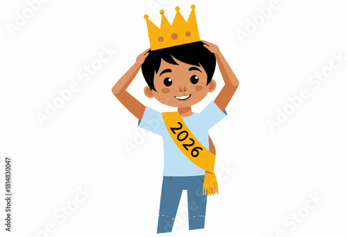 Illustration of a Smiling Child Wearing a Golden Crown and a 2026 Sash, Symbolizing Future Ambitions and Royal Imaginations
