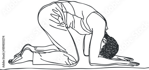 Minimalist line art illustration of a person in a yoga pose, ideal for wellness and fitness projects