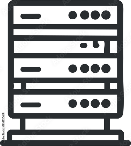 Outline vector illustration of a server rack in a modern style, suitable for technology and IT-related design projects