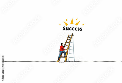 Illustration of a Person Climbing a Ladder Representing the Journey Towards Achieving Goals and Reaching Success