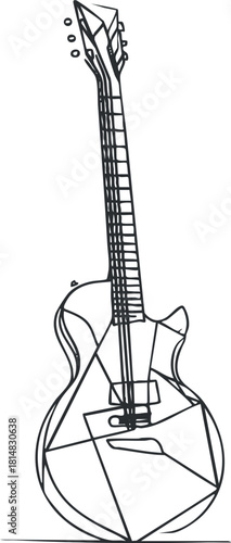 Minimalist line art vector illustration of an electric guitar, ideal for music-related branding and design projects