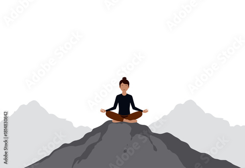 Serene Meditation on a Mountain Peak with a Calm Seated Figure Amidst Tranquil Natural Landscape and Overlooking Majestic Mountainous Background