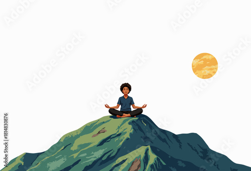 Peaceful Meditation on a Mountain Top Underneath a Golden Sun in a Serene Natural Landscape Illustrating Tranquility and Inner Balance