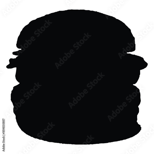 Black Silhouette of a Hamburger with Bun and Fillings on White Background food